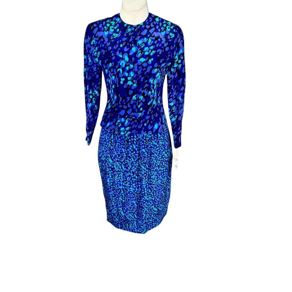 CC Courtenay Vintage 90s 100% Silk Scattered Dots Skirt Outfit Size 4P NWT